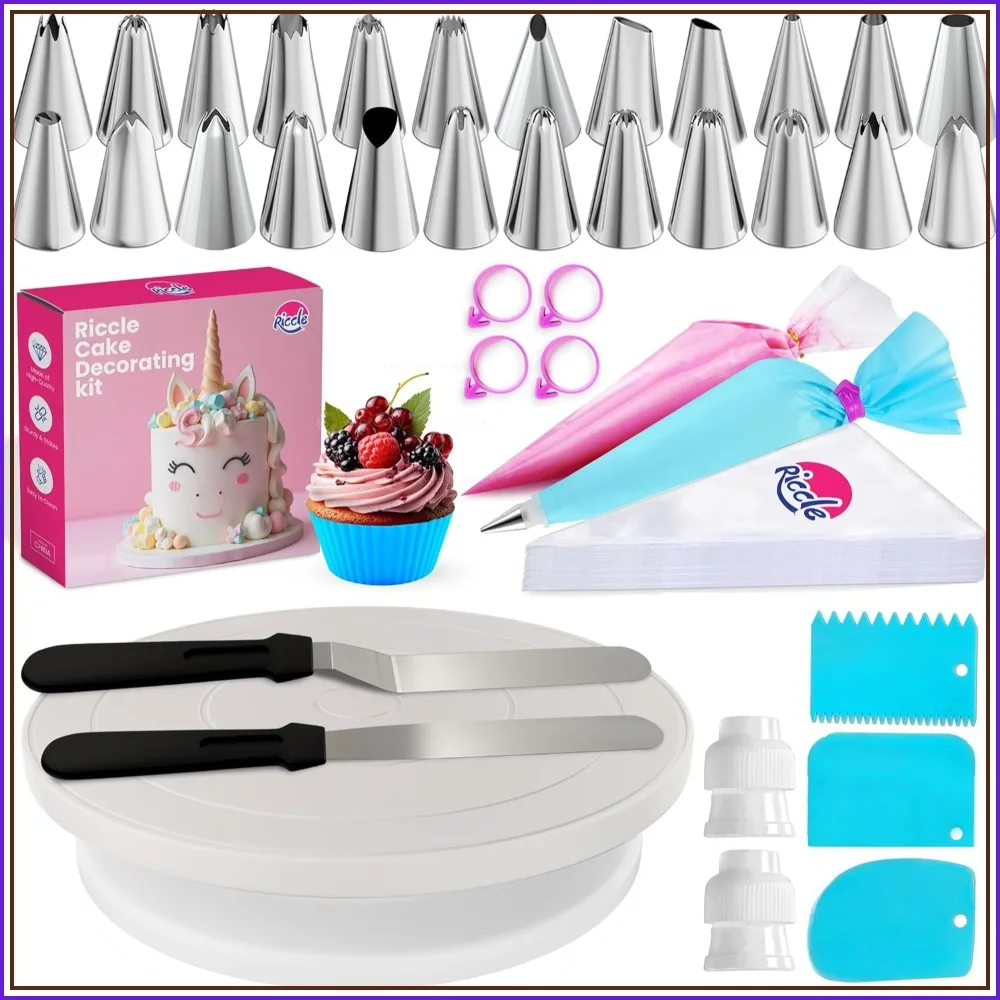 94 Pcs Cake Decorating Kit with Turntable - 50 Disposable & 2 Reusable Bags, 24 Tips, Spatulas, Scrapers, Liners
94 Pcs Cake Decorating Kit with Turntable - 50 Disposable & 2 Reusable Bags, 24 Tips, Spatulas, Scrapers, Liners