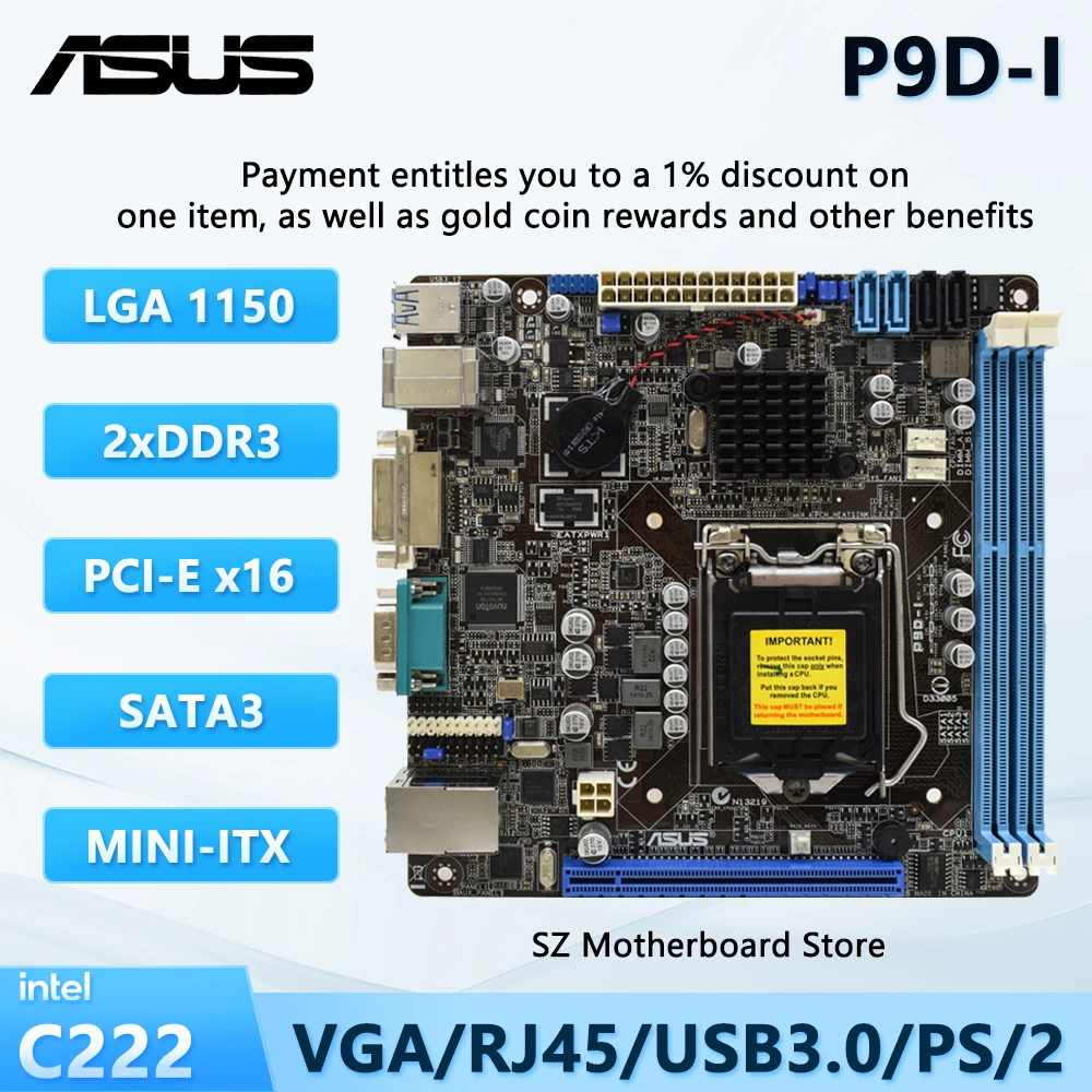P9D-I C226 ASUS Mini-ITX Server Motherboard LGA 1150 For Xeon E3-1200 v3 DDR3 ECC 6x SATA III HDMI VGA 1%Off Durable
P9D-I C226 ASUS Mini-ITX Server Motherboard LGA 1150 For Xeon E3-1200 v3 DDR3 ECC 6x SATA III HDMI VGA 1%Off Durable