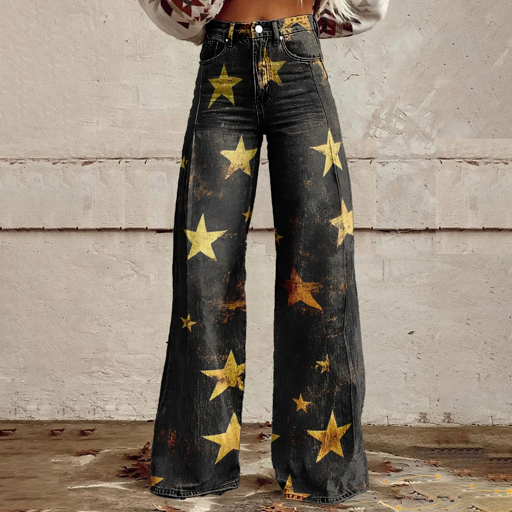 Women's Vintage Stars Print Casual Wide Leg Pants Black Punk Hip Hop Streetwear Bohemia Sexy Girly Flares Loose Party Trousers
Women's Vintage Stars Print Casual Wide Leg Pants Black Punk Hip Hop Streetwear Bohemia Sexy Girly Flares Loose Party Trousers