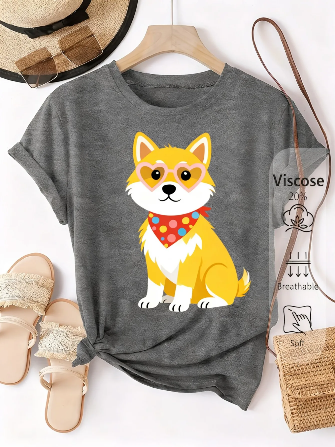 Plus size women's short sleeve T-shirt Corgi With Sunglasses And Bandana Daily comfortable versatile style summer outfits
Plus size women's short sleeve T-shirt Corgi With Sunglasses And Bandana Daily comfortable versatile style summer outfits