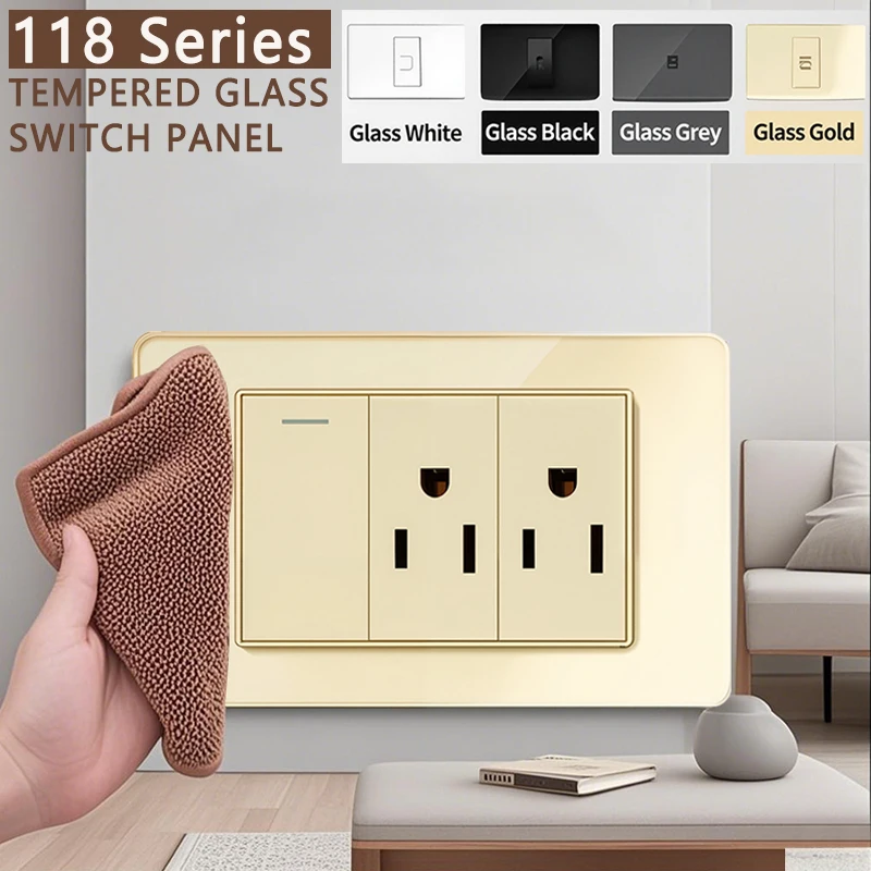 US Standard Wall Light Switch Socket Golden Glass Panel Type-c Fast Charging Dual USB Charger Plug 118*75mm 110V Power Outlet
US Standard Wall Light Switch Socket Golden Glass Panel Type-c Fast Charging Dual USB Charger Plug 118*75mm 110V Power Outlet