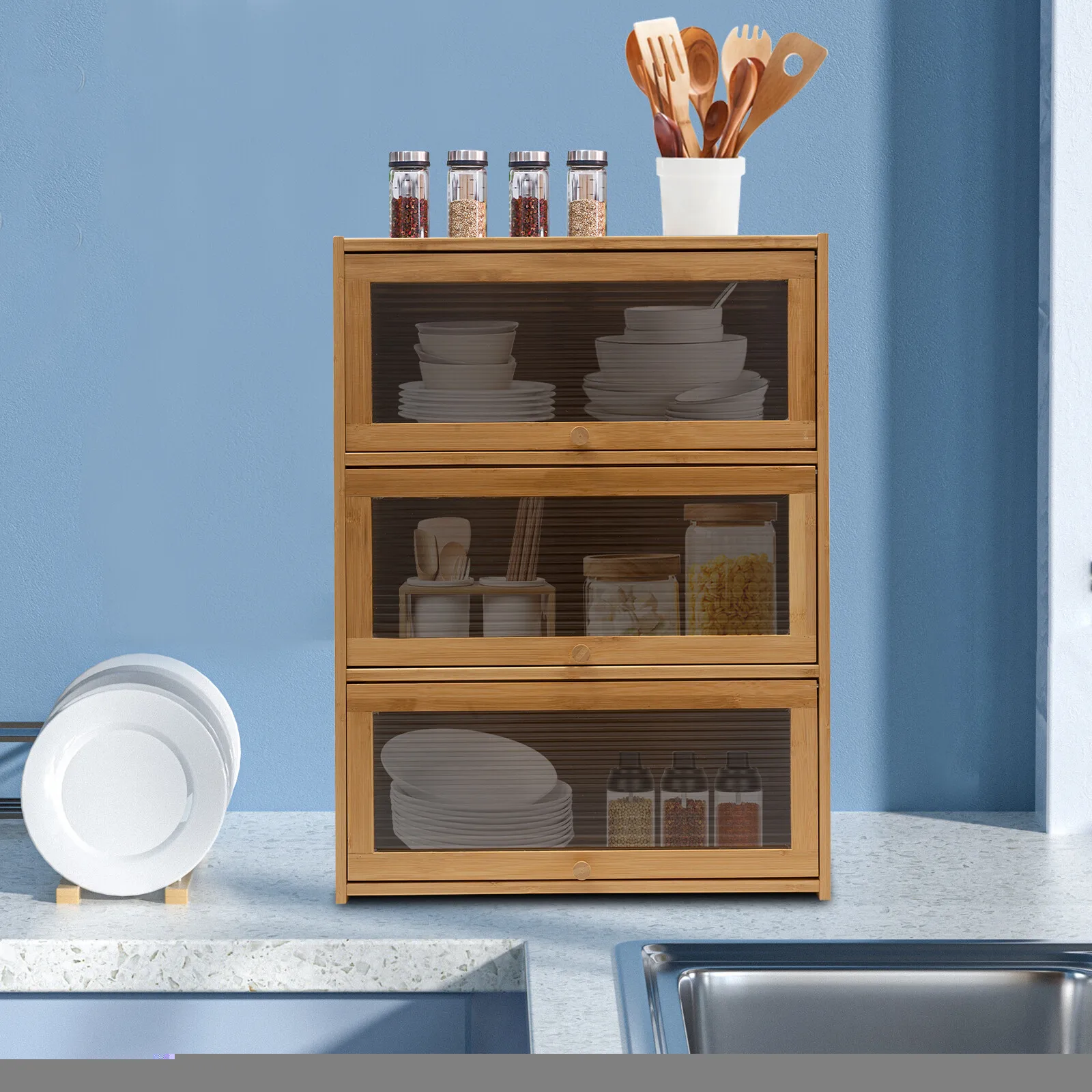 Storage Cabinet, Countertop Cabinet, Bamboo Organizer for Kitchen Living Room
Storage Cabinet, Countertop Cabinet, Bamboo Organizer for Kitchen Living Room