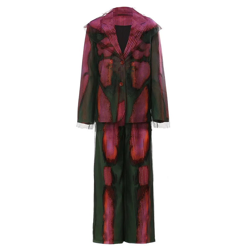 Women Runway Two Piece Set Graffiti Mesh Stitching Luxury Straight Pants Suit Hipsters Streetwear Stylish Contrast Color Block 2
Women Runway Two Piece Set Graffiti Mesh Stitching Luxury Straight Pants Suit Hipsters Streetwear Stylish Contrast Color Block 2