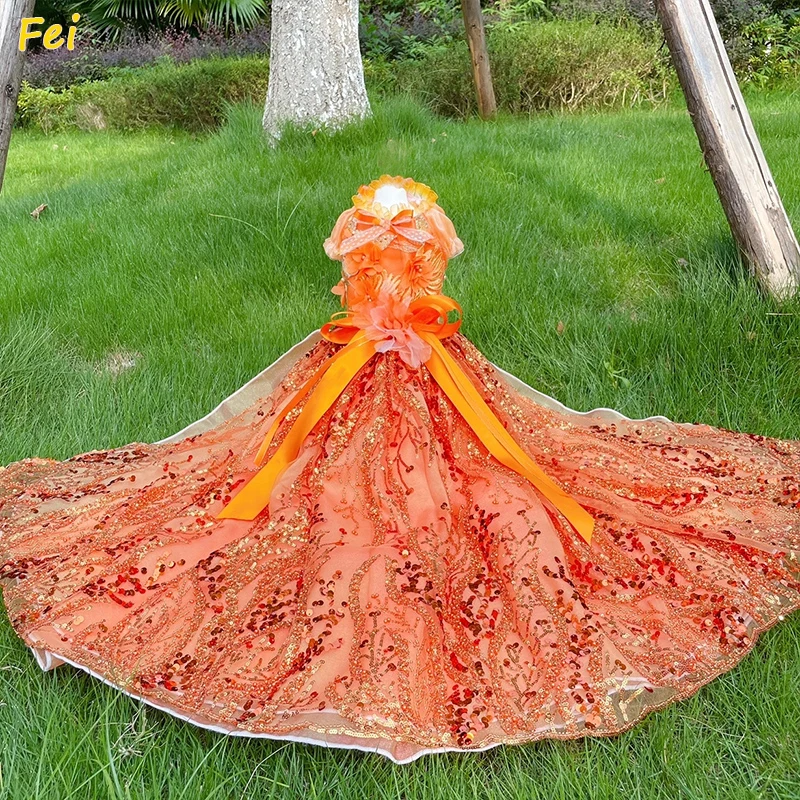Orange Sequined Train Pet Gown, Original Dog Dress Costume for Dog Photography, Elegant Apparel Dog Clothes for Pets dogs & Cats 
Orange Sequined Train Pet Gown, Original Dog Dress Costume for Dog Photography, Elegant Apparel Dog Clothes for Pets dogs & Cats