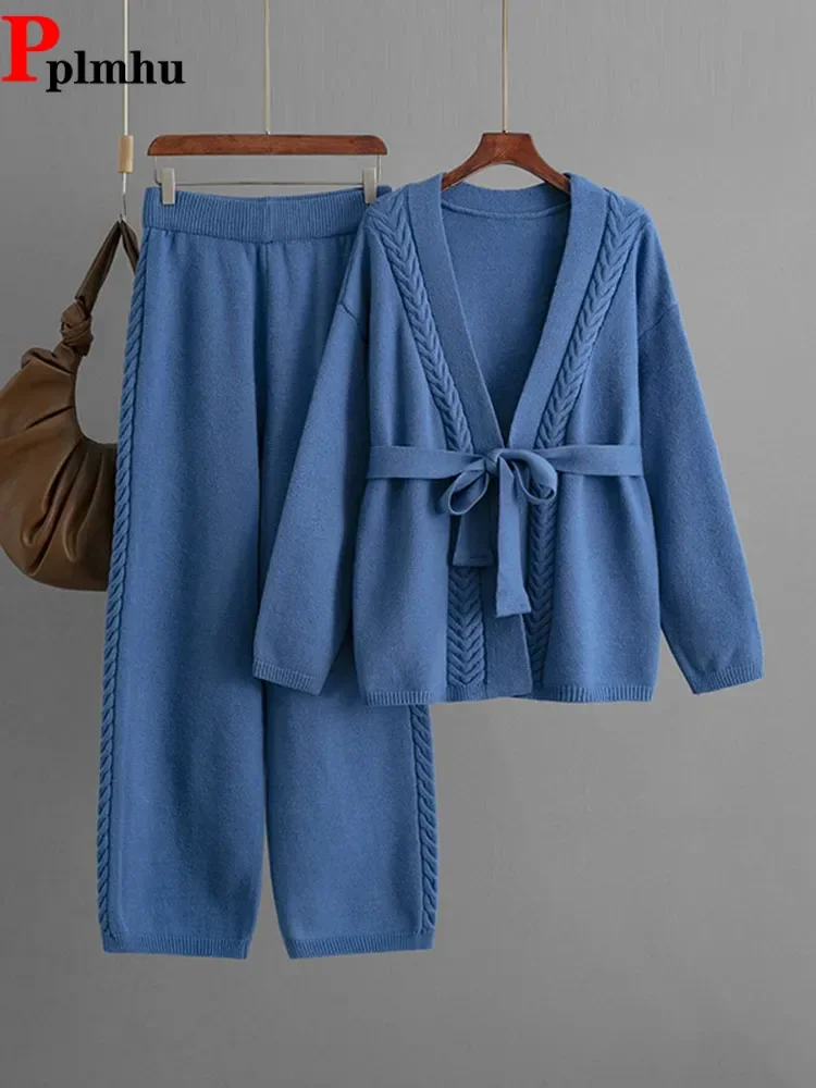 Women Casual Knitwears Sweater Cardigan Tops Conjuntos High Waist Straight Pants Outfit Fall Winter Loose Knitted 2 Piece Sets
Women Casual Knitwears Sweater Cardigan Tops Conjuntos High Waist Straight Pants Outfit Fall Winter Loose Knitted 2 Piece Sets