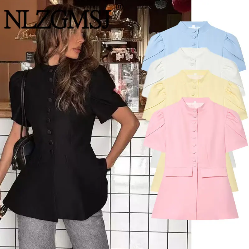 Nlzgmsj 2026 Women Stand Collar Puff Short Sleeve Single Breasted Slim Fit Blazer Solid Color Elegant Casual Office Workwear
Nlzgmsj 2026 Women Stand Collar Puff Short Sleeve Single Breasted Slim Fit Blazer Solid Color Elegant Casual Office Workwear