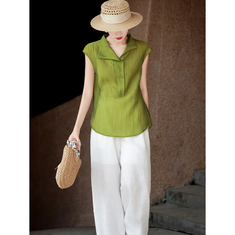MEXCOCO 2026 Summer New Textured Sleeveless Shirt Notched Lapel Half Placket Button Loose Commuter Casual Blouse Top
MEXCOCO 2026 Summer New Textured Sleeveless Shirt Notched Lapel Half Placket Button Loose Commuter Casual Blouse Top