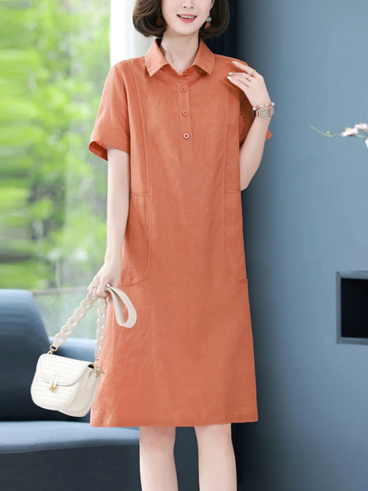 Casual Cotton Linen Dress Women's Midi Summer New Style Mom Elegant Shirt Collar Short Sleeve Skirt Matching Middle Length
Casual Cotton Linen Dress Women's Midi Summer New Style Mom Elegant Shirt Collar Short Sleeve Skirt Matching Middle Length