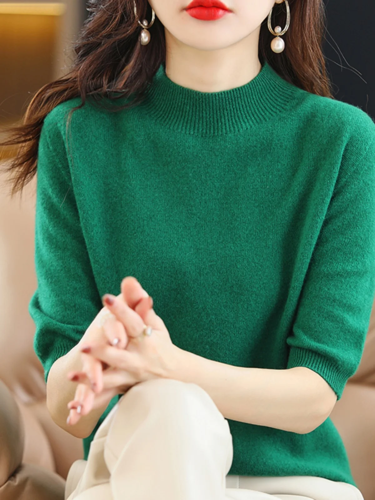 Loose Large Size Women's Knitted Wool Sweater f High Collar Five Sve Pure Color Base irt Casual Sle Comfortable Soft
Loose Large Size Women's Knitted Wool Sweater f High Collar Five Sve Pure Color Base irt Casual Sle Comfortable Soft