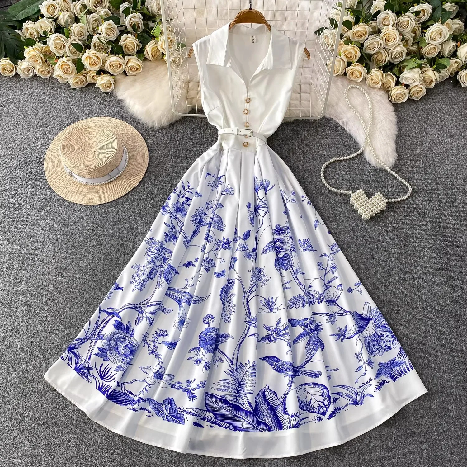 2026 Summer Gorgeous Flower Print Chiffon Holiday Boho Dress Women's Turn Down Neck Sleeveless Belt Buttons Up Long Robes
2026 Summer Gorgeous Flower Print Chiffon Holiday Boho Dress Women's Turn Down Neck Sleeveless Belt Buttons Up Long Robes