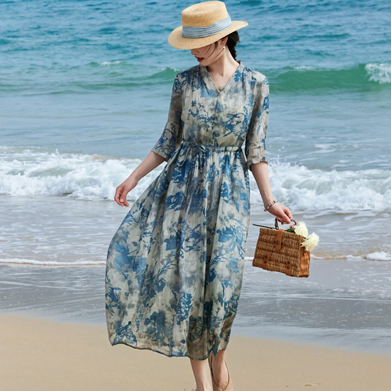 100% Ramie Women Long Vacation Dress New 2026 Spring Vintage Style V-neck Floral Print Ladies Elegant A-line Dresses M2362
100% Ramie Women Long Vacation Dress New 2026 Spring Vintage Style V-neck Floral Print Ladies Elegant A-line Dresses M2362