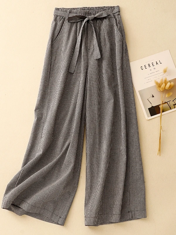 High Waist Plaid Wide Leg Pants Women's Loose Casual Cotton Linen Trousers Straight Cut Summer Fashion plus Size Pants
High Waist Plaid Wide Leg Pants Women's Loose Casual Cotton Linen Trousers Straight Cut Summer Fashion plus Size Pants