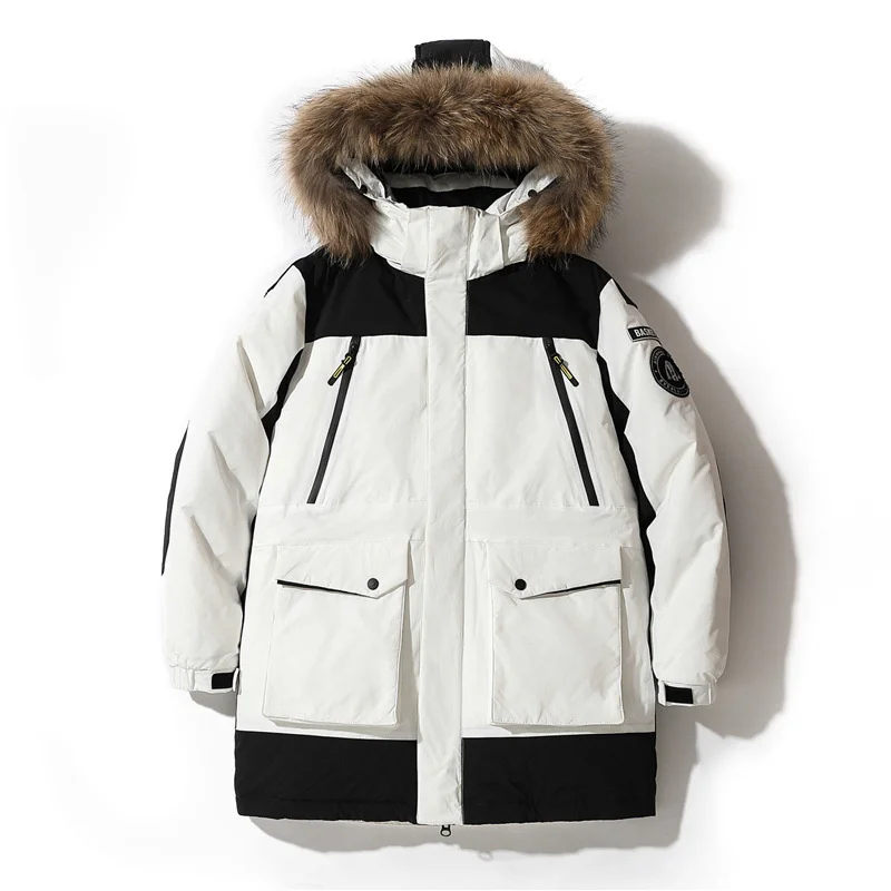 Winter Down Jacket Men's Mid Length Stitching Color Hooded Fur Collar Thicken White Duck Coat Warm Windproof Parkas
Winter Down Jacket Men's Mid Length Stitching Color Hooded Fur Collar Thicken White Duck Coat Warm Windproof Parkas