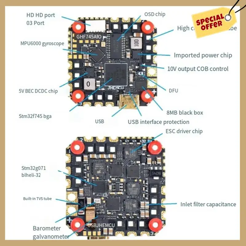 GHF745AIO MPU6000 F745 Flight Controller BLHELI32 G071 4In1 ESC 25.5X25.5Mm 3-6S For FPV Freestyle Drones Accessories (40A)
GHF745AIO MPU6000 F745 Flight Controller BLHELI32 G071 4In1 ESC 25.5X25.5Mm 3-6S For FPV Freestyle Drones Accessories (40A)