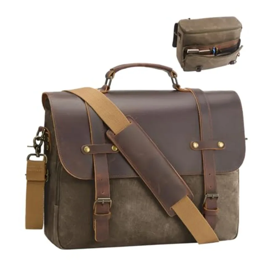 Mens Messenger Bag Waxed Canvas Laptop Briefcase 16" Vintage Genuine Leather Crossbody Bags Waterproof Satchel Shoulder Bag
Mens Messenger Bag Waxed Canvas Laptop Briefcase 16" Vintage Genuine Leather Crossbody Bags Waterproof Satchel Shoulder Bag