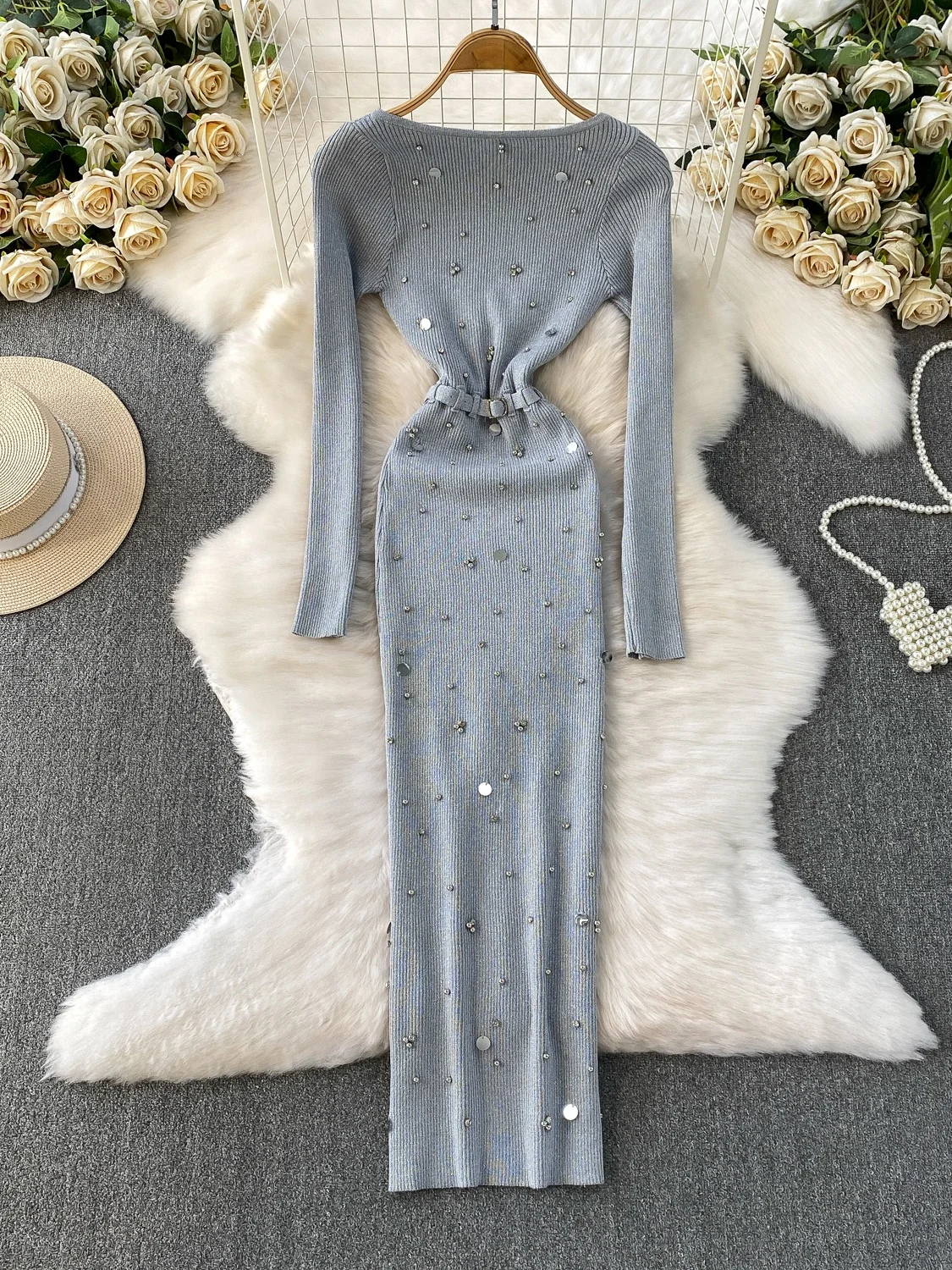 Тяжелый Embellied Diamond Beaded круглый трикотажный длинный женский комплект с высокой талией iny Tead Slim Fit эластичный трикотаж Dr
Тяжелый Embellied Diamond Beaded круглый трикотажный длинный женский комплект с высокой талией iny Tead Slim Fit эластичный трикотаж Dr