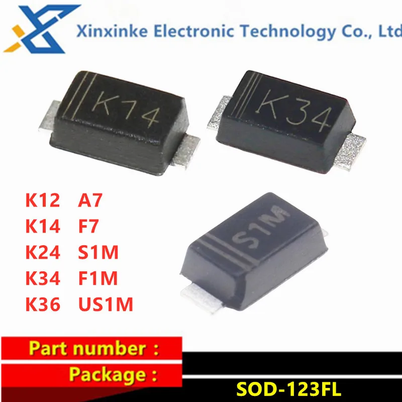 100PCS K12 K14 K24 K34 K36 A7 F7 S1M F1M US1M SOD-123FL 1206 Thin Rectifier Diode
100PCS K12 K14 K24 K34 K36 A7 F7 S1M F1M US1M SOD-123FL 1206 Thin Rectifier Diode