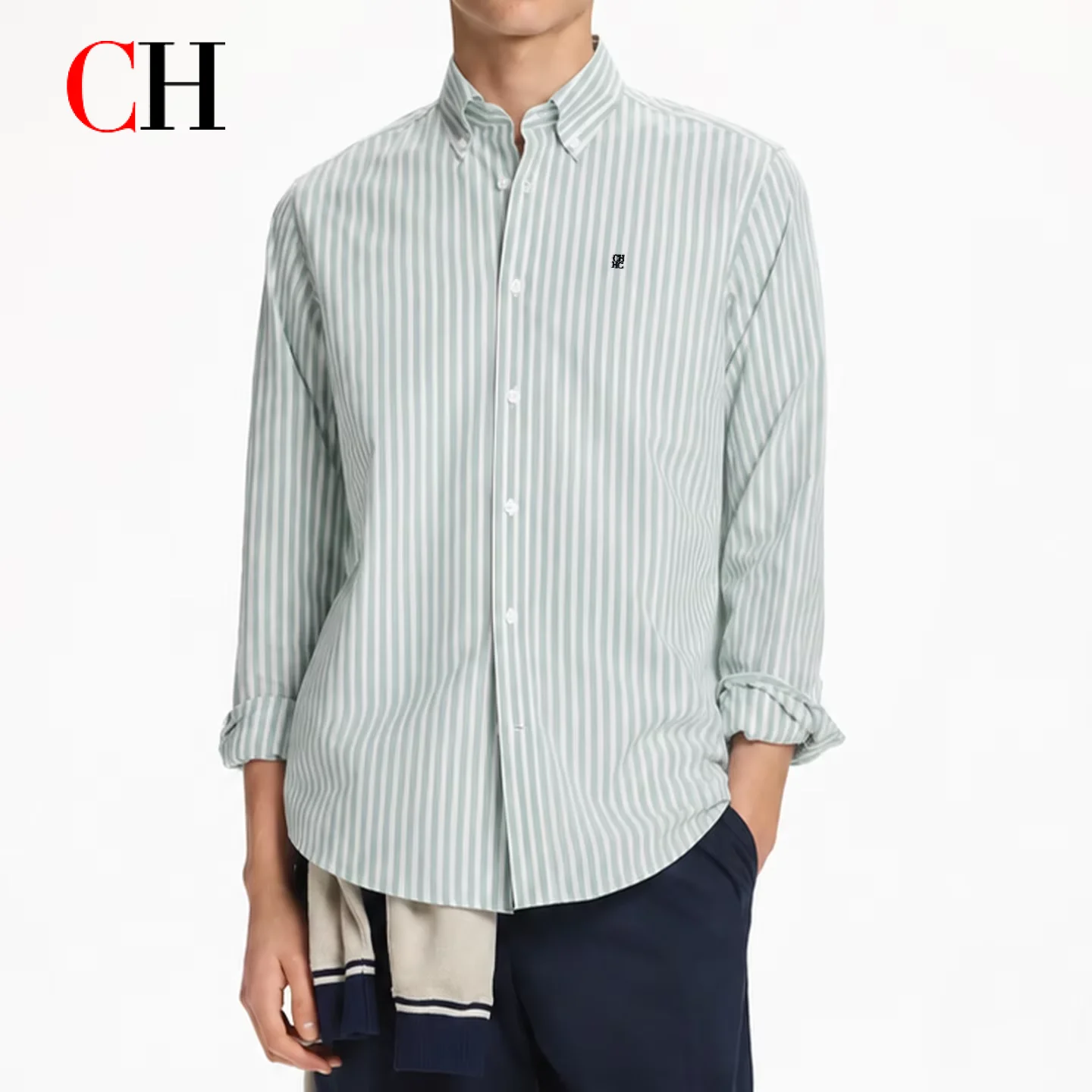 CH Letter Embroidered Stripe Long Sleeve Shirt Men Point Collar Regular Fit Minimalist Chic Soft Cotton Tops
CH Letter Embroidered Stripe Long Sleeve Shirt Men Point Collar Regular Fit Minimalist Chic Soft Cotton Tops