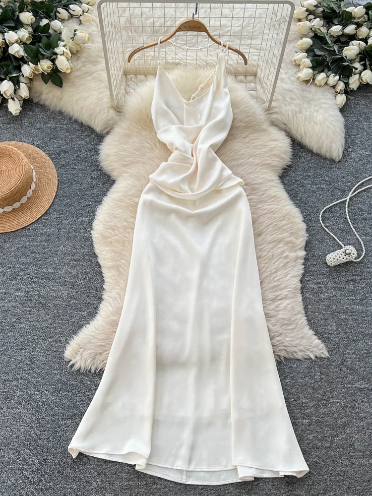 Sexy Ne Hanging Strap Satin Dr Women's 2025 New Pleated Slimming Bal Long Dr High Waist A-Line Skirt Summer Wear
Sexy Ne Hanging Strap Satin Dr Women's 2025 New Pleated Slimming Bal Long Dr High Waist A-Line Skirt Summer Wear