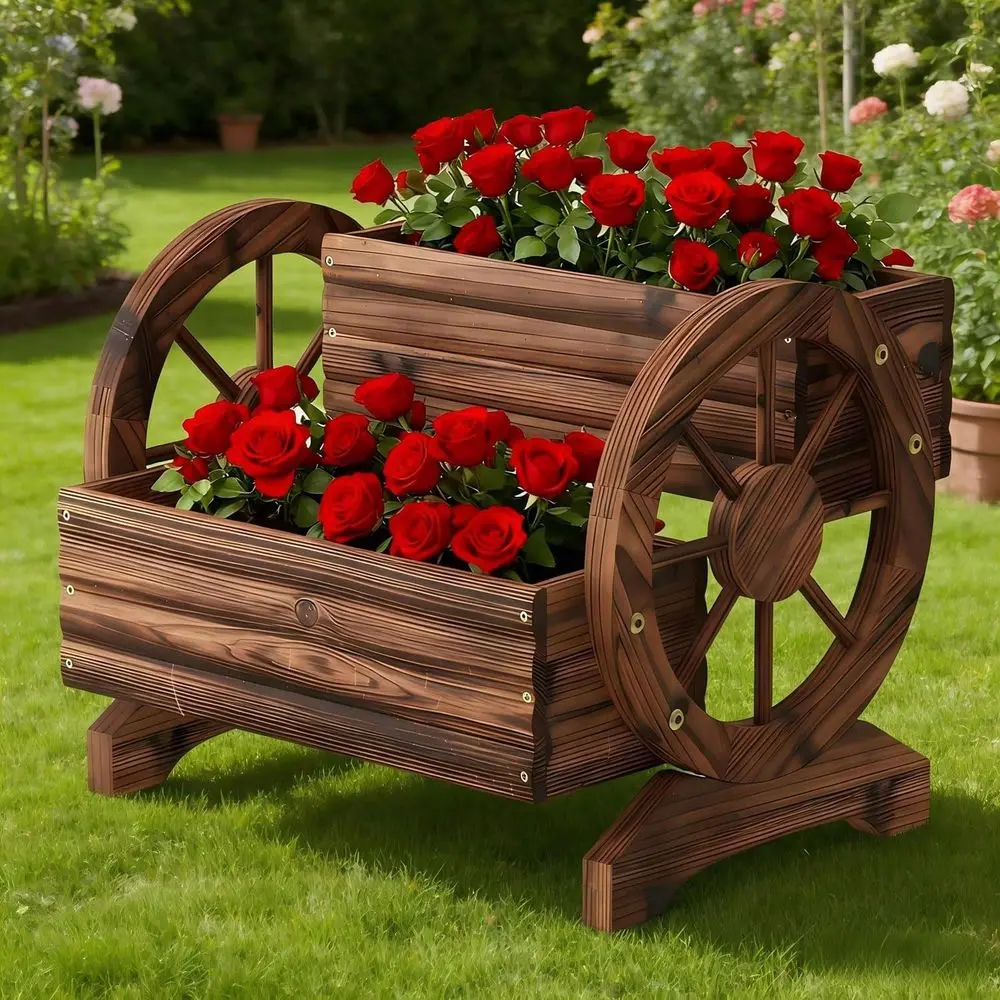 Wagon Planter Wooden Flower Cart With Wheels Outdoor Garden Planter, Decor Planter For Patio Balcony Decoration Succulent Flowe
Wagon Planter Wooden Flower Cart With Wheels Outdoor Garden Planter, Decor Planter For Patio Balcony Decoration Succulent Flowe