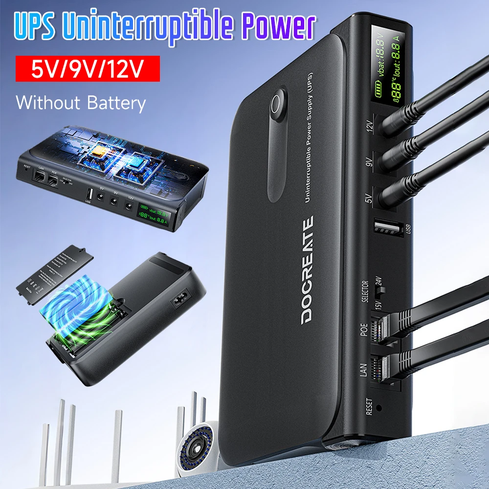 Portable DC UPS Power Supply 4x18650 Replaceable Battery Design 5V9V12V Output for Home Router Modem and Emergency Backup Power
