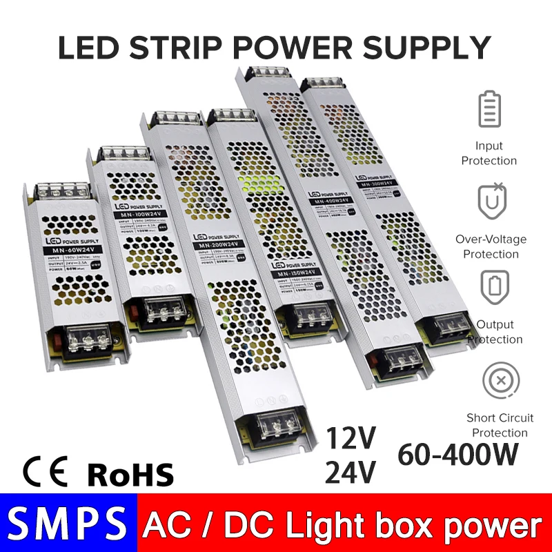 DC 12V 24V Slim LED Light Box Switching Power Supply 190-240V AC/DC Converter Lighting Transformer 60W 100W 150W 200W 300W 400W
DC 12V 24V Slim LED Light Box Switching Power Supply 190-240V AC/DC Converter Lighting Transformer 60W 100W 150W 200W 300W 400W