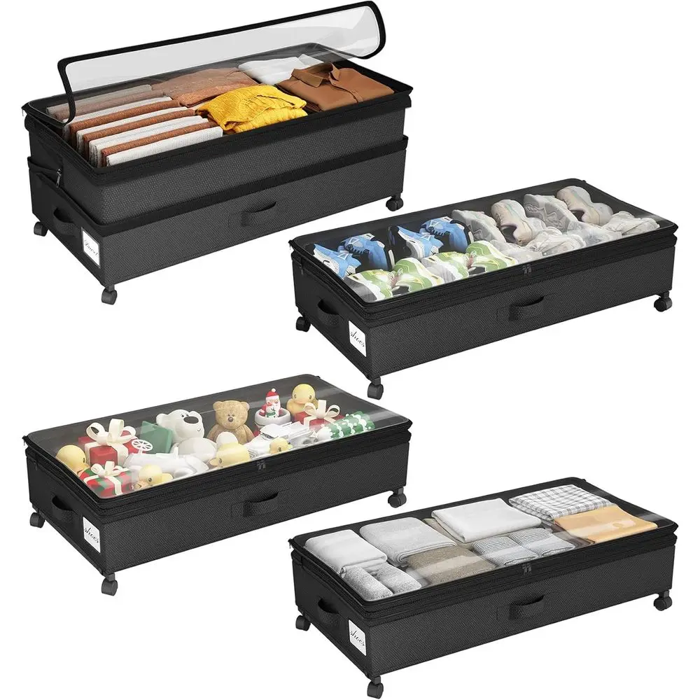 4-Piece Adjustable Height Under Bed Storage Boxes with Wheels, Clear View Windows & Labels, Ideal for Clothes & Shoes, Black
4-Piece Adjustable Height Under Bed Storage Boxes with Wheels, Clear View Windows & Labels, Ideal for Clothes & Shoes, Black