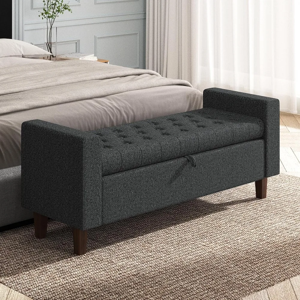 End of Bed Storage Bench for Bedroom, 55" Tufted Upholstered Bench for Bedroom End of Bed with Solid Wood Legs for Bedroom Entry
End of Bed Storage Bench for Bedroom, 55" Tufted Upholstered Bench for Bedroom End of Bed with Solid Wood Legs for Bedroom Entry