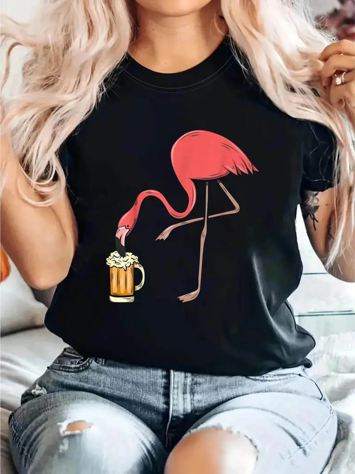 Women's Short Sleeve T-shirt Flamingo & Beer Funny Graphic Print Crew Neck Casual Daily Top For Summer & Spring
Women's Short Sleeve T-shirt Flamingo & Beer Funny Graphic Print Crew Neck Casual Daily Top For Summer & Spring
