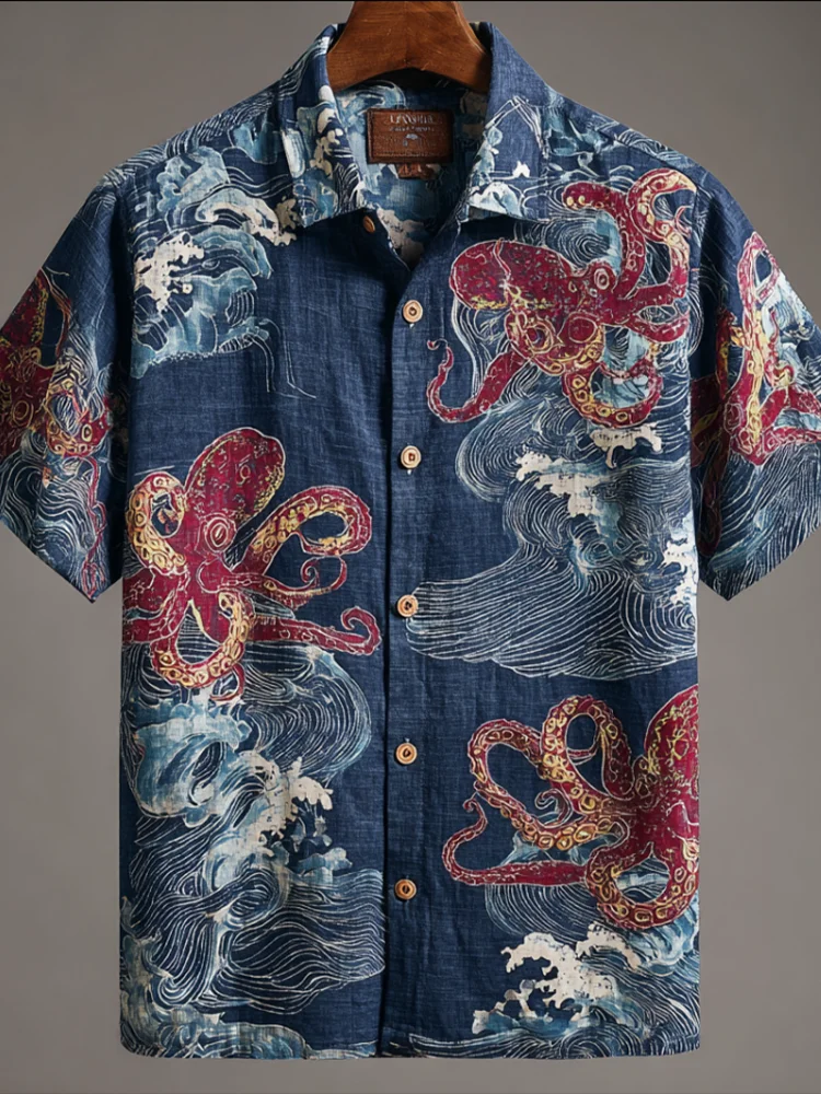 Hawaiian Men's Linen Short Sleeve D Octopus Printed Casual Shirt Holiday Style Beach Top Summer Short Sleeve Shirt
Hawaiian Men's Linen Short Sleeve D Octopus Printed Casual Shirt Holiday Style Beach Top Summer Short Sleeve Shirt