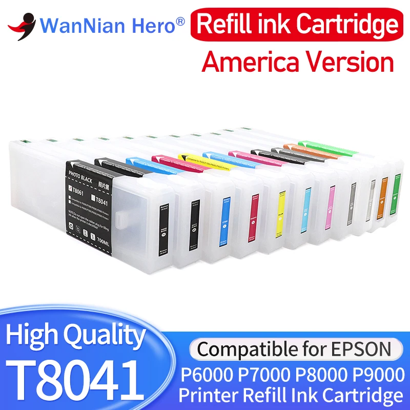 America Empty Refill Ink Cartridge With Chip 700ML Compatible For EPSON P6000 P7000 P8000 P9000 Printer T8041 T8049 T804A T804B
America Empty Refill Ink Cartridge With Chip 700ML Compatible For EPSON P6000 P7000 P8000 P9000 Printer T8041 T8049 T804A T804B