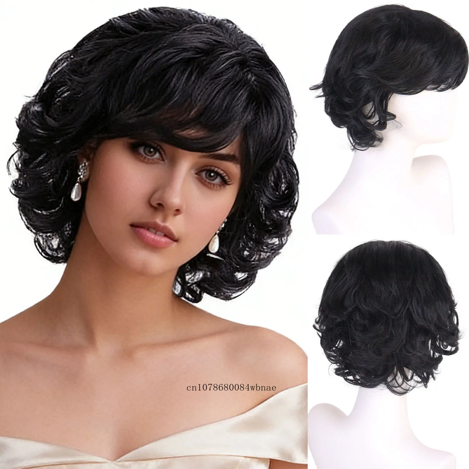 Synthetic Elegant Jet Black Short Wavy Curly Wig for Women Retro 1950s Style with Side Bangs Wedding Daily Wear Cosplay Party
Synthetic Elegant Jet Black Short Wavy Curly Wig for Women Retro 1950s Style with Side Bangs Wedding Daily Wear Cosplay Party