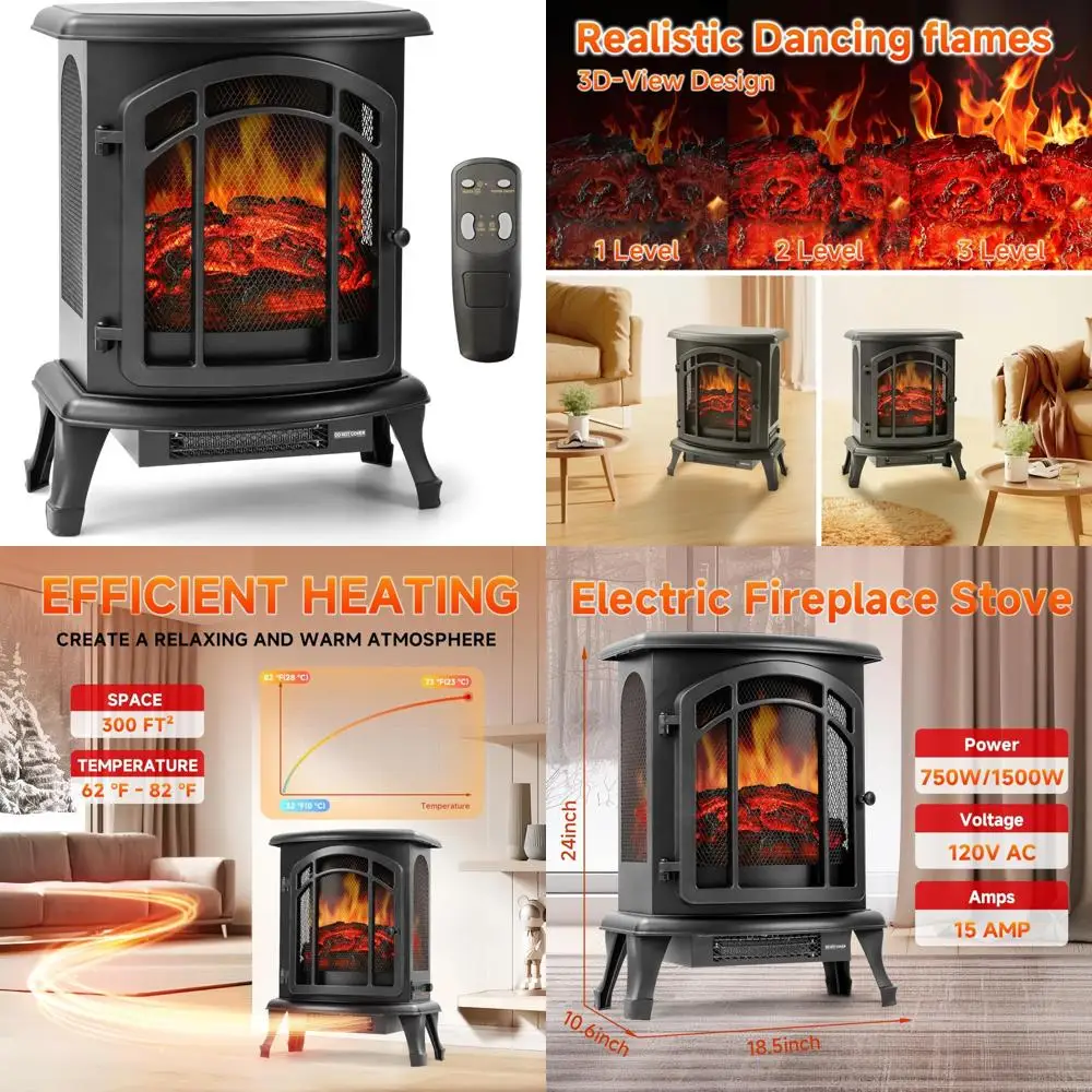 24" Electric Fireplace Heater Stove - Infrared Heater with Realistic LED 3D Flames and Remote Contro, Fire Place Electric, Fake
24" Electric Fireplace Heater Stove - Infrared Heater with Realistic LED 3D Flames and Remote Contro, Fire Place Electric, Fake
