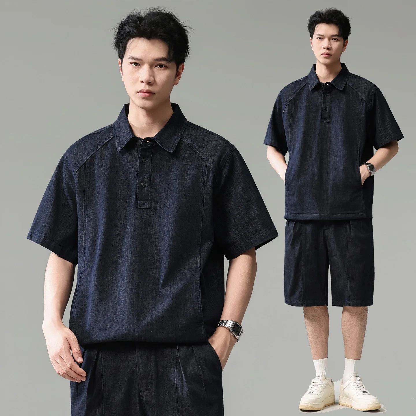 Men Summer Streetwear Fashion Loose Casual Short Sleeve Plus Size Denim Pullover Polo Shirts Shorts Pants Sets Tracksuits
Men Summer Streetwear Fashion Loose Casual Short Sleeve Plus Size Denim Pullover Polo Shirts Shorts Pants Sets Tracksuits