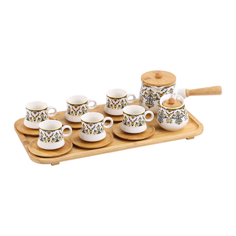 New Ceramic Coffee Cup and Saucer Set Milk Pot Sugar Jar with Storage Tray Niche Bohemian Style Coffee Set
New Ceramic Coffee Cup and Saucer Set Milk Pot Sugar Jar with Storage Tray Niche Bohemian Style Coffee Set