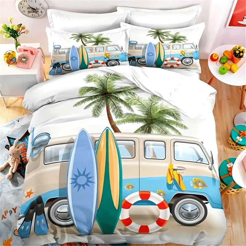3pcs Camping Duvet Cover Set Bus Surfboard Palm Tree Bedding For Bedroom Bedding Set With 1 Duvet Cover And 2 Pillowcase
3pcs Camping Duvet Cover Set Bus Surfboard Palm Tree Bedding For Bedroom Bedding Set With 1 Duvet Cover And 2 Pillowcase