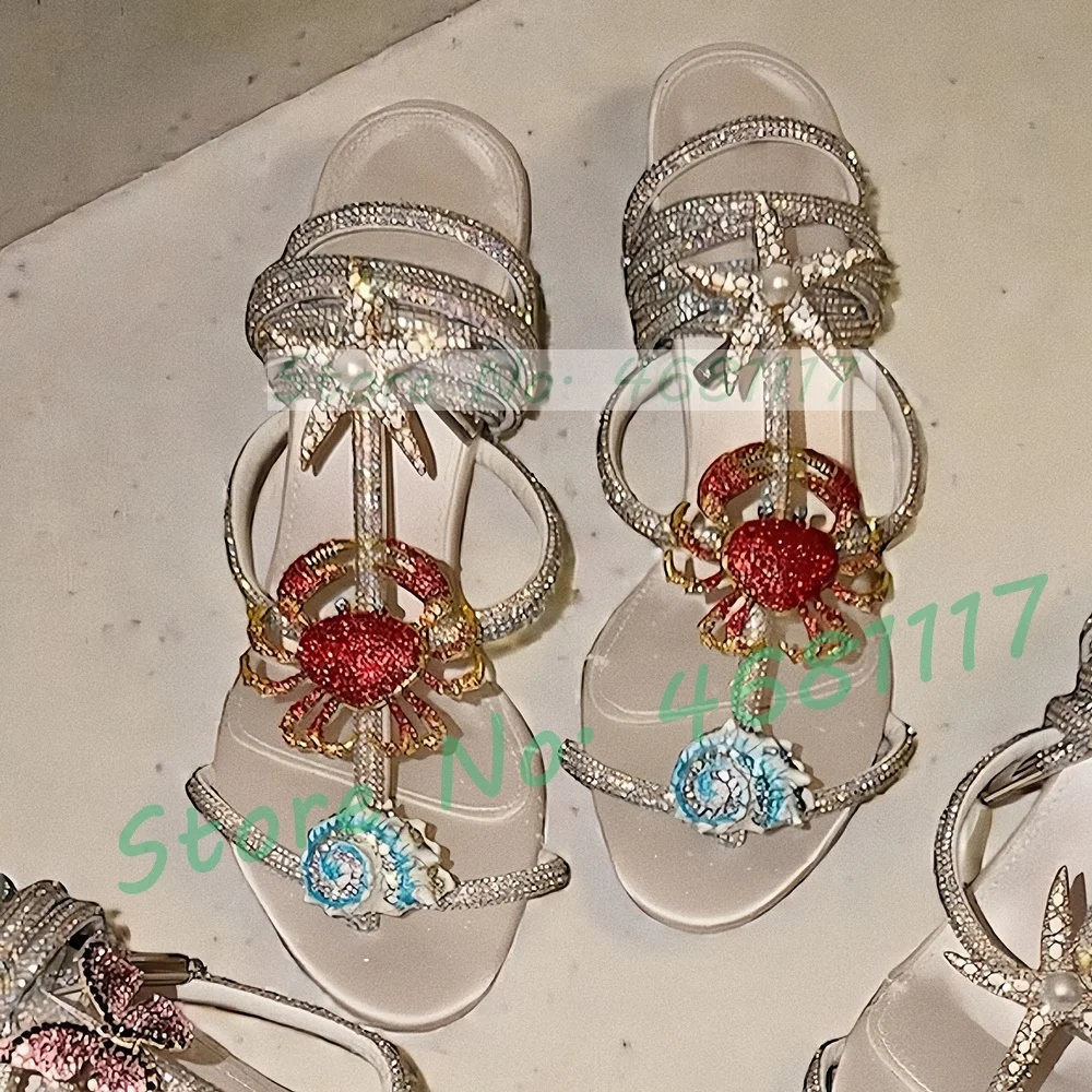 Crystal Crab Shells Decor Cross Strap Sandals Women Sweet Beach T Strap Satin Bling High Heels Female Party Metal Bow Shoes
Crystal Crab Shells Decor Cross Strap Sandals Women Sweet Beach T Strap Satin Bling High Heels Female Party Metal Bow Shoes