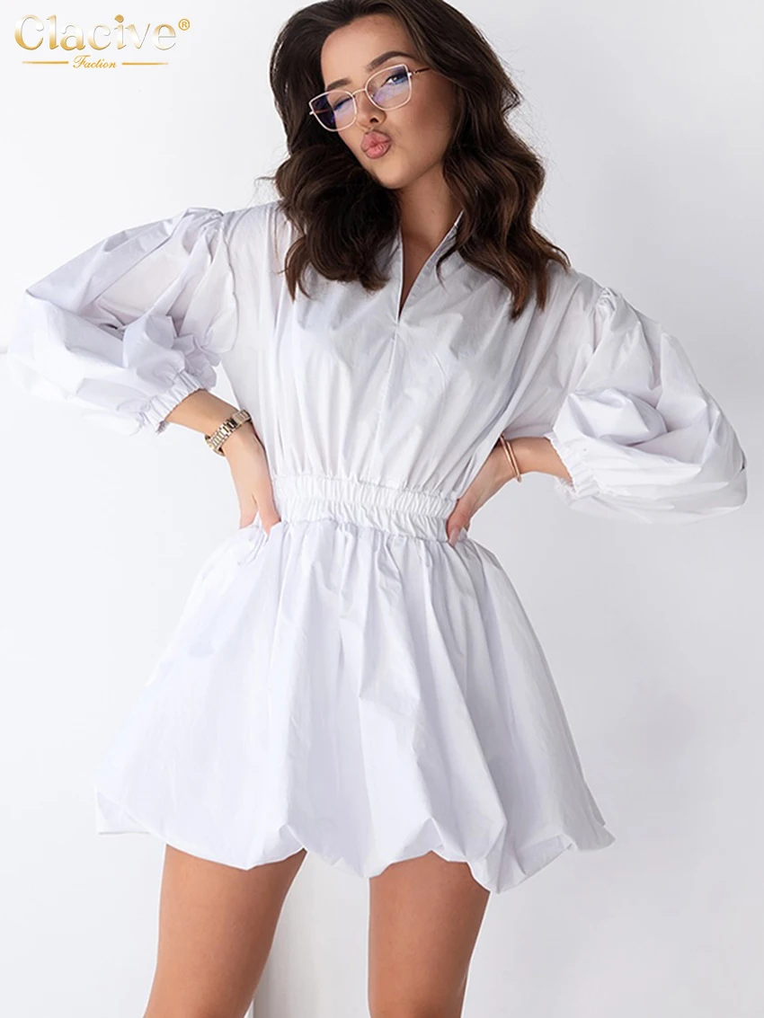 Clacive Casual White Cotton Dress Lady Fashion V-Neck Long Sleeve Mini Dress Elegant Classic High Waist Pleated Dresses Women
Clacive Casual White Cotton Dress Lady Fashion V-Neck Long Sleeve Mini Dress Elegant Classic High Waist Pleated Dresses Women