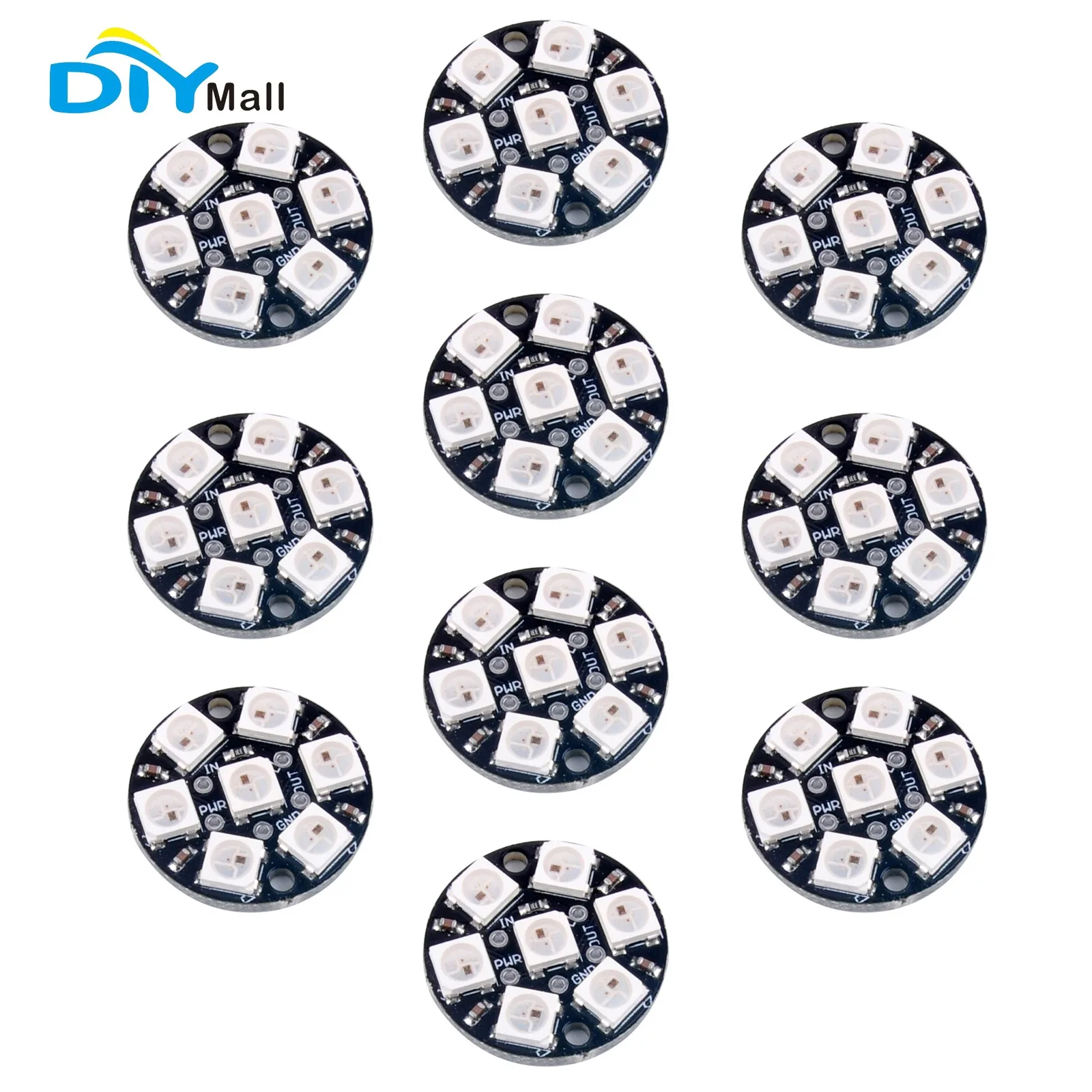 DIYmall 10PCS WS2812B 5050 RGB LED Ring Lamp with Integrated Drivers 7-Bit Single-Wire Control for Arduino/Raspberry Pi
DIYmall 10PCS WS2812B 5050 RGB LED Ring Lamp with Integrated Drivers 7-Bit Single-Wire Control for Arduino/Raspberry Pi