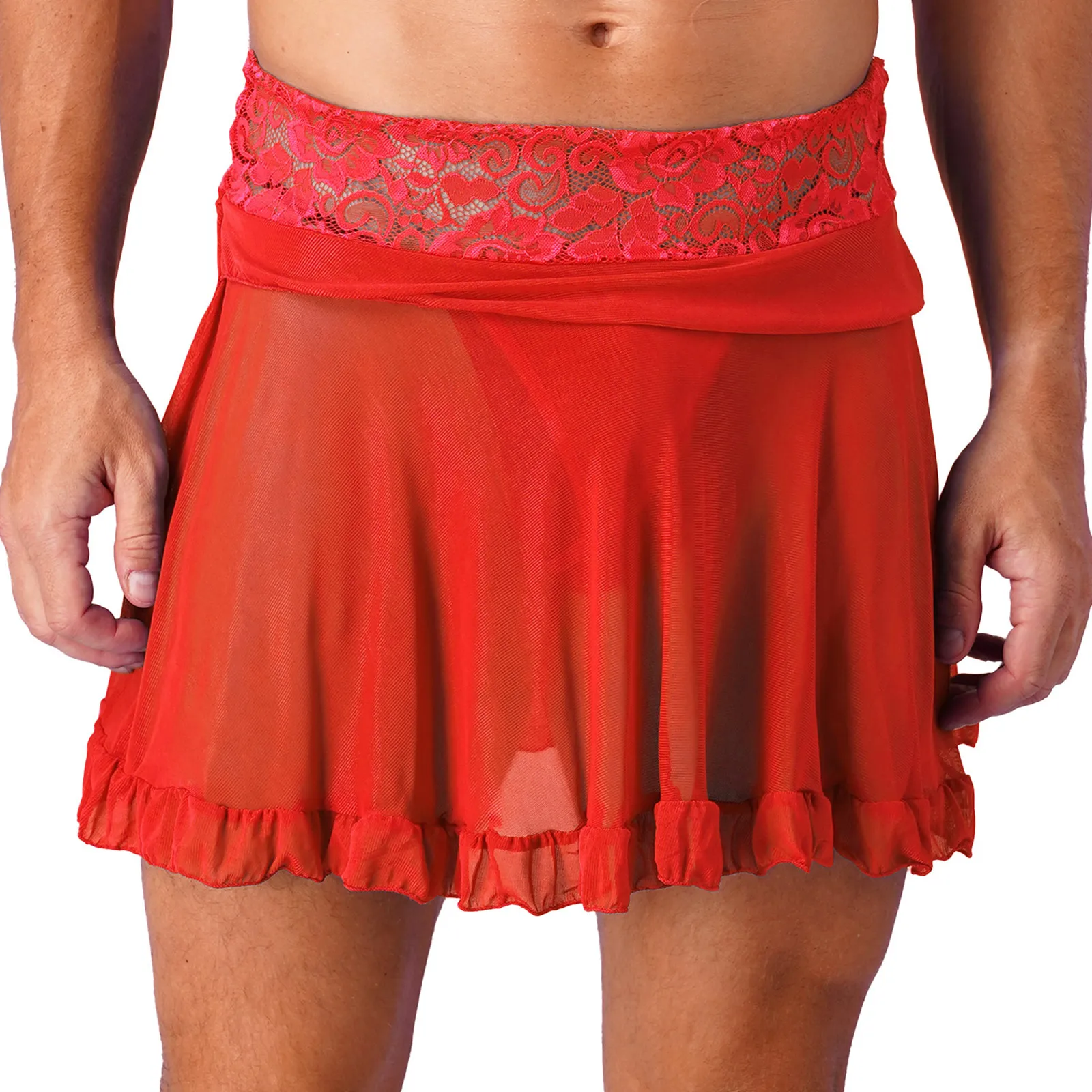 Mens Exotic Skirt Floral Lace See-through Mesh Frilly Skirt Cover Ups Beachwear Solid Color High Waist Miniskirt with G-string
Mens Exotic Skirt Floral Lace See-through Mesh Frilly Skirt Cover Ups Beachwear Solid Color High Waist Miniskirt with G-string