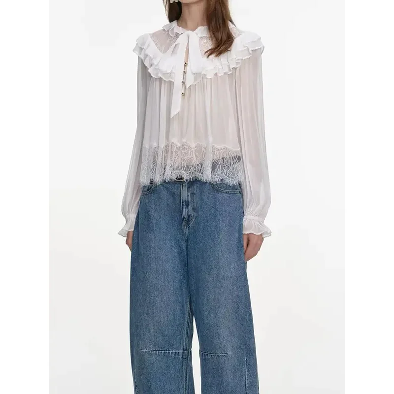 2026 New Women Chiffon Blouse Top Lace Embroidery Patchwork Ribbon Spliced Ruffled Collar Lantern Sleeve Fashion Female Shirt
2026 New Women Chiffon Blouse Top Lace Embroidery Patchwork Ribbon Spliced Ruffled Collar Lantern Sleeve Fashion Female Shirt