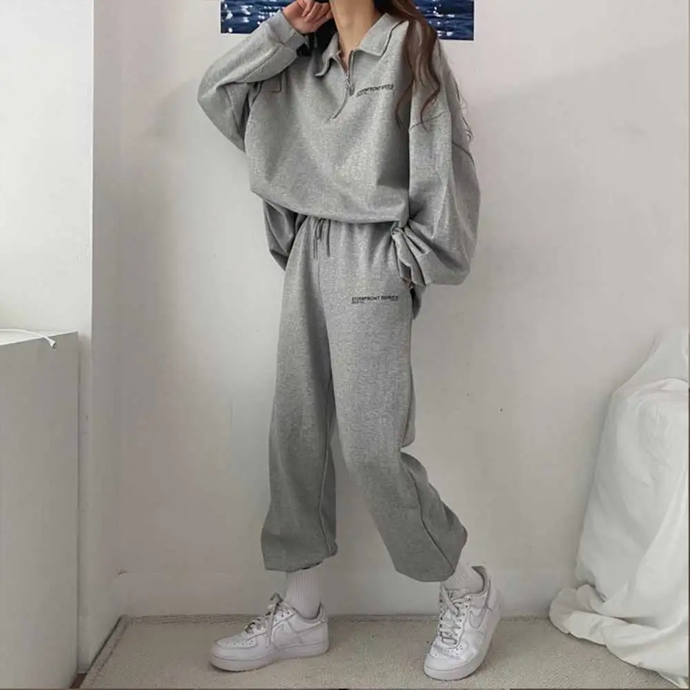Hoodie Set Women Polo Collar Cotton Long Sleeve Trousers Zipper Plus Velvet Sports Fashion Casual Korean Two-piece Set
Hoodie Set Women Polo Collar Cotton Long Sleeve Trousers Zipper Plus Velvet Sports Fashion Casual Korean Two-piece Set