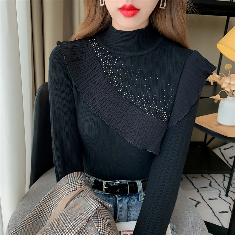 Ruffled Stitched Diamond Knitted Sweater Autumn/Winter Soft Elastic Half Turtleneck Slim Women's Long Sleeve Sweater
Ruffled Stitched Diamond Knitted Sweater Autumn/Winter Soft Elastic Half Turtleneck Slim Women's Long Sleeve Sweater
