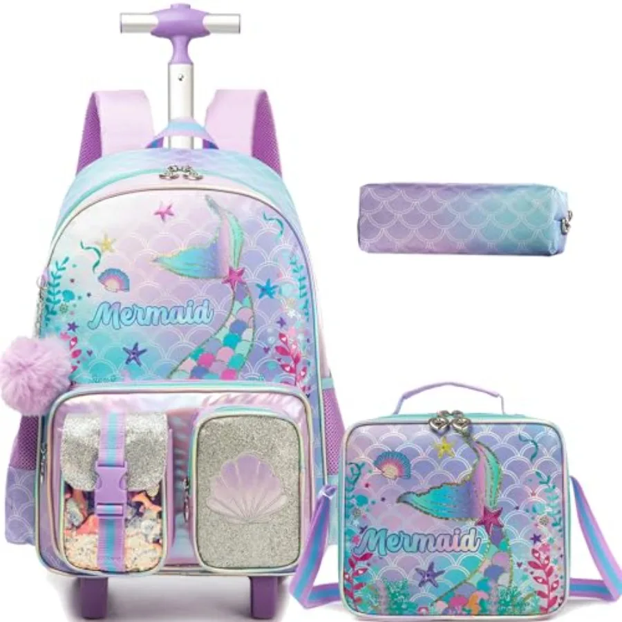Rolling Backpack for Girls Backpack with Wheels for Elementary Student School Bag with Lunch Box Pencil Case for Girls Ages 6-8
Rolling Backpack for Girls Backpack with Wheels for Elementary Student School Bag with Lunch Box Pencil Case for Girls Ages 6-8