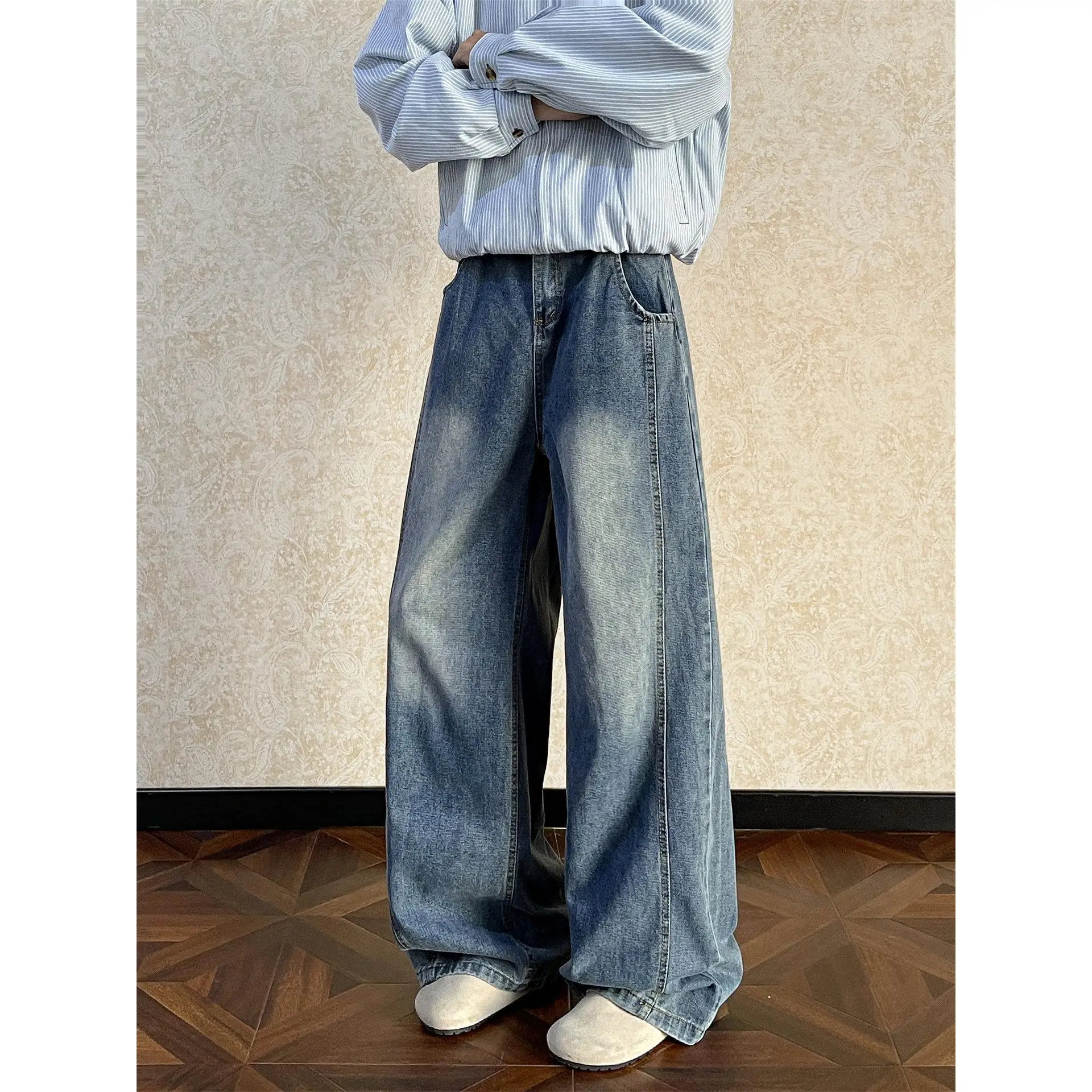 American Retro Blue Washed Knife Jeans Men Loose Straight Leg Wide Leg Baggy Pants Banana Casual Long Trousers
American Retro Blue Washed Knife Jeans Men Loose Straight Leg Wide Leg Baggy Pants Banana Casual Long Trousers