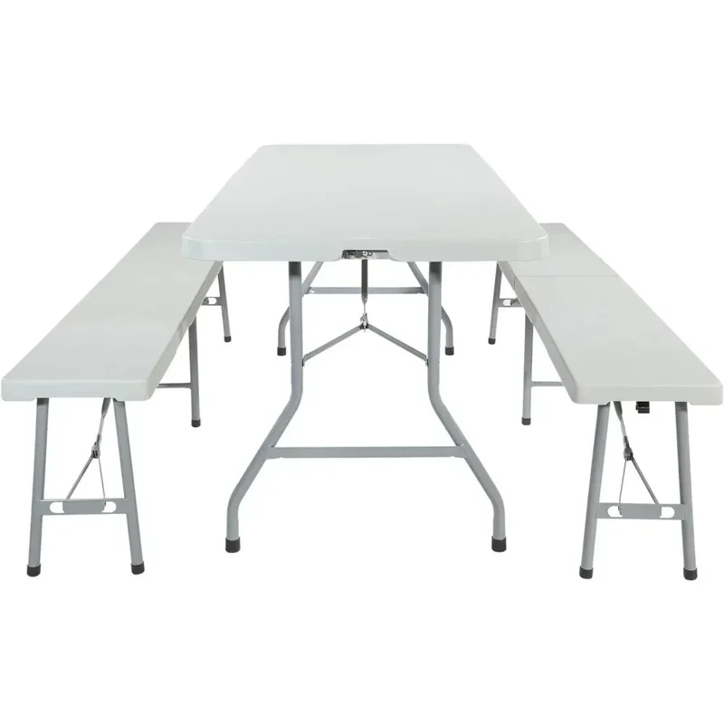3-Piece Indoor/Outdoor Resin Furniture Set: 2 Folding Benches and 6 Foot Table
3-Piece Indoor/Outdoor Resin Furniture Set: 2 Folding Benches and 6 Foot Table