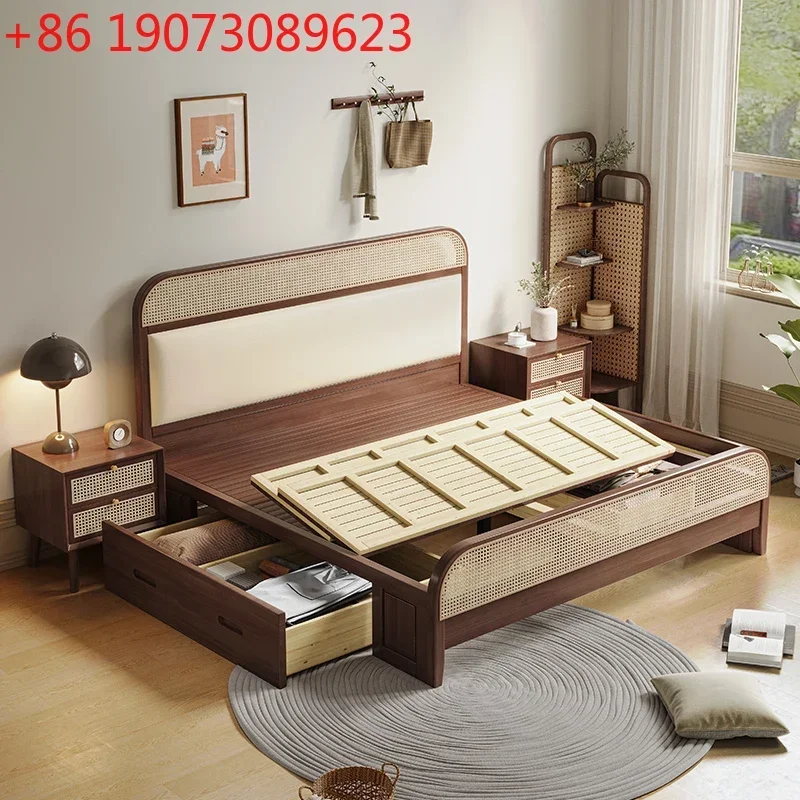 Natural handmade real rattan bed retro homestay bed pure solid wood soft bag bed
Natural handmade real rattan bed retro homestay bed pure solid wood soft bag bed