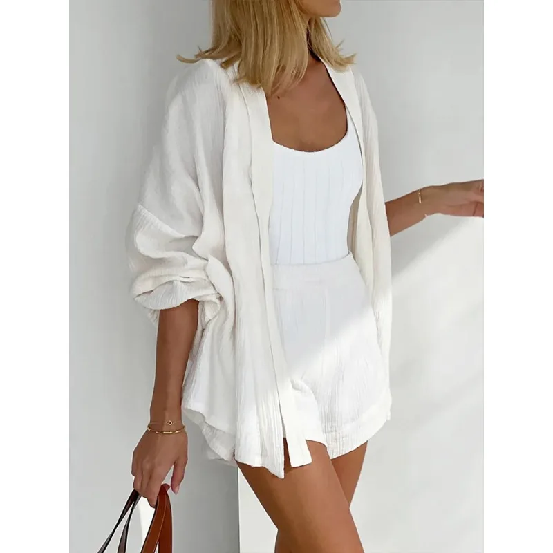 2026 Women 2 Two Piece Set Solid White Loose Fit Outfits Casual Lantern Sleeve Suit Spring Summer Holiday Shorts Sets For Women
2026 Women 2 Two Piece Set Solid White Loose Fit Outfits Casual Lantern Sleeve Suit Spring Summer Holiday Shorts Sets For Women