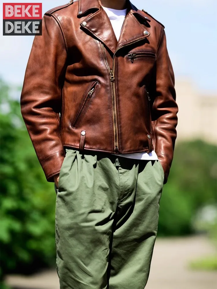 Vintage Mens High Quality Cowskin Genuine Leather Jacket Zipper Slim Fit Turn-Down Collar Casual Punk Men Motorcycle Short Coat
Vintage Mens High Quality Cowskin Genuine Leather Jacket Zipper Slim Fit Turn-Down Collar Casual Punk Men Motorcycle Short Coat