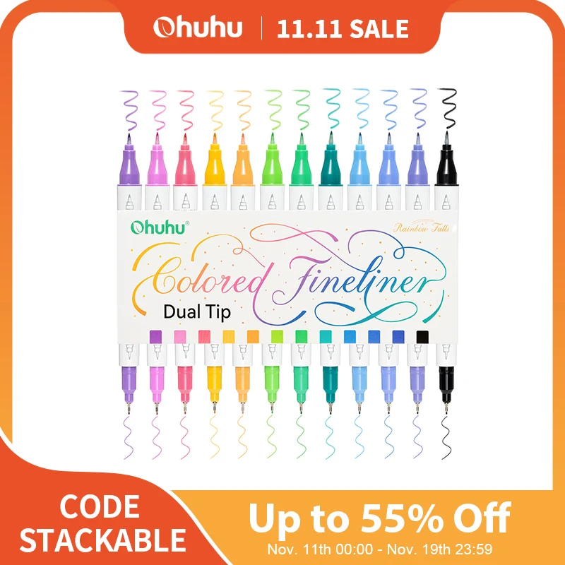 Ohuhu Colored Fineliner & Brush Pens 12 Colors Dual Tips Colored Drawing Pens Waterproof Micro Pens Drawing Sketching Journal
Ohuhu Colored Fineliner & Brush Pens 12 Colors Dual Tips Colored Drawing Pens Waterproof Micro Pens Drawing Sketching Journal